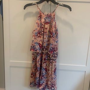 Parker Catarmaran 100% Silk Floral Print Romper, Pink print, M